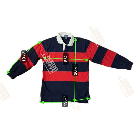 Polo Ralph Lauren Rugby Shirt Blue Red Striped LS Y2K Preppy Sports SZ L (16-18) - Picture 10 of 10